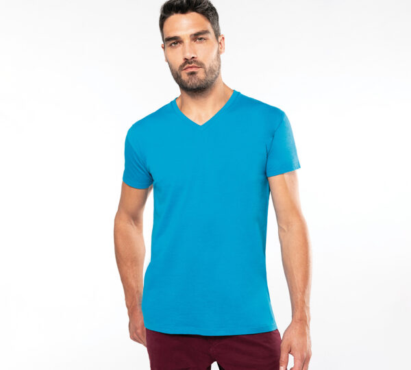 k3028 - heren biokatoen v hals t-shirt ontwerpen en bedrukken -