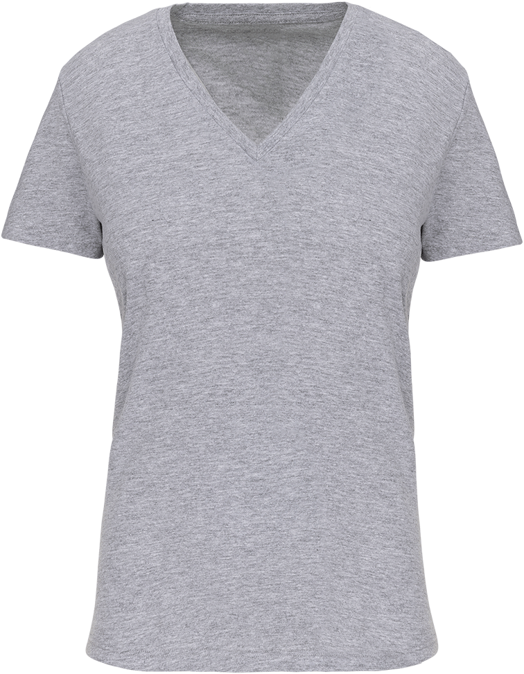 K3029 – Dames biokatoen V hals T-shirt ontwerpen en bedrukken 464242