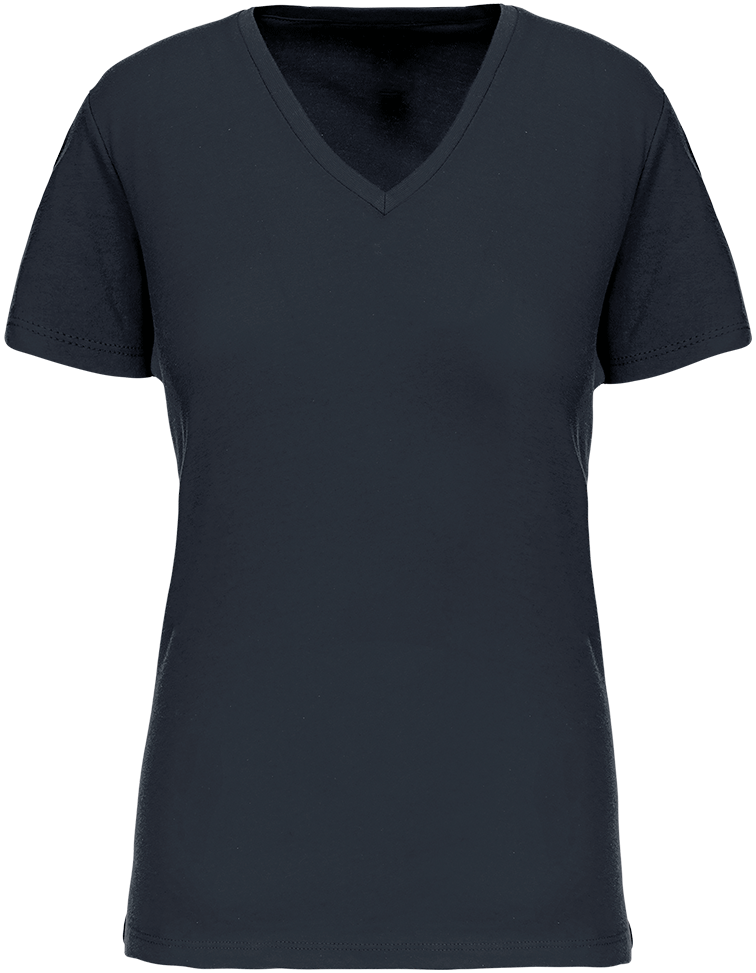 K3029 – Dames biokatoen V hals T-shirt ontwerpen en bedrukken 464189
