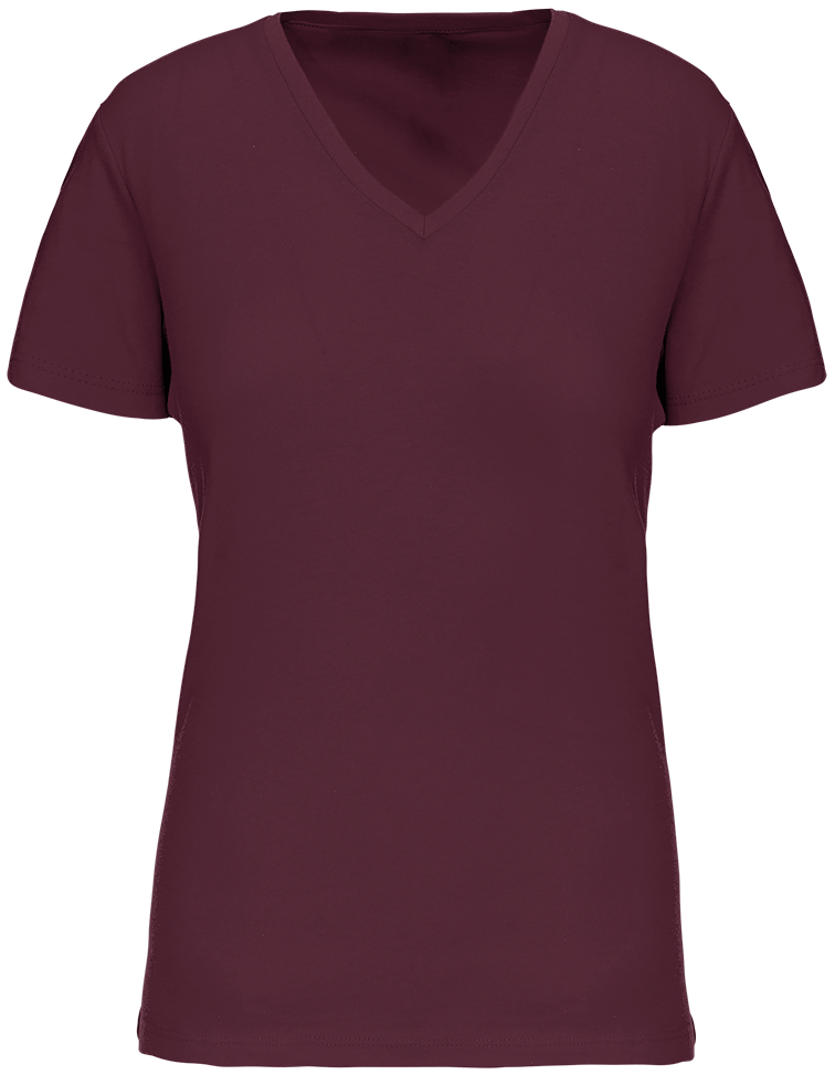 K3029 – Dames biokatoen V hals T-shirt ontwerpen en bedrukken 464227