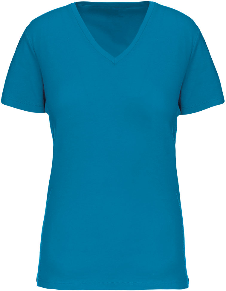 K3029 – Dames biokatoen V hals T-shirt ontwerpen en bedrukken 464235