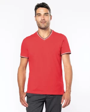 k374 - heren piqué t-shirt met v-hals ontwerpen en bedrukken - goedkoop bedrukt t-shirt