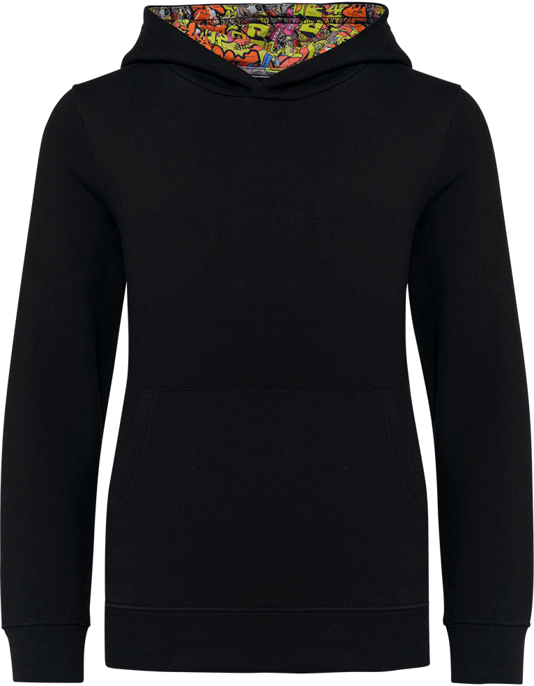 K4014 – Unisex kinderhoodie met contrasterende capuchon met motief 464279