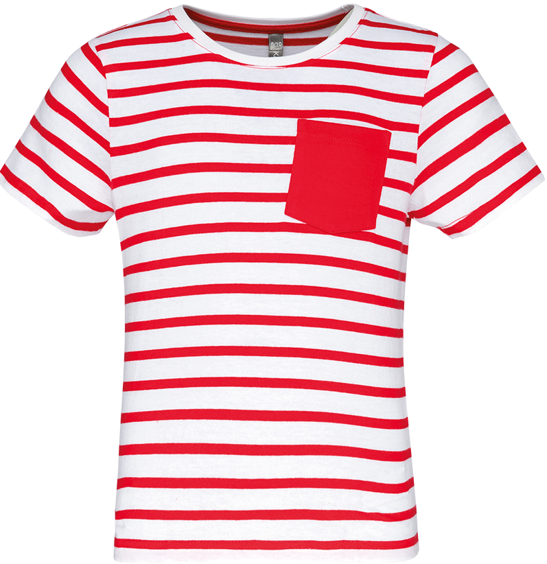 K379 – Gestreept kinder T-shirt met zak ontwerpen en bedrukken 467448