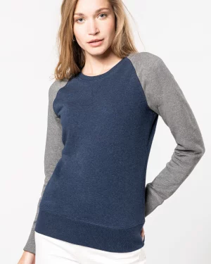 k492 - dames duotone sweater met raglan mouwen -
