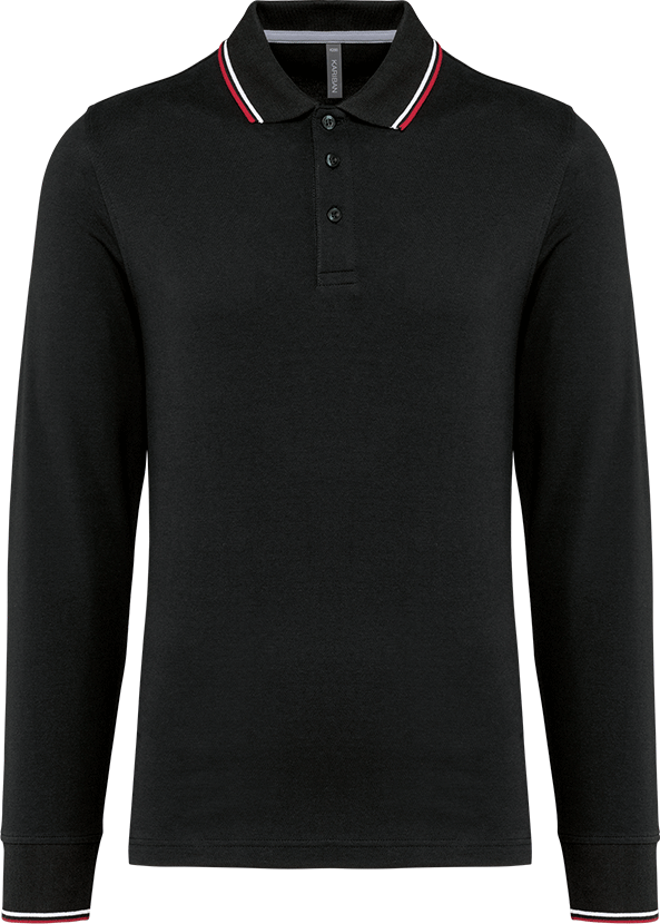 K280 – Herenpolo pique lange mouwen gestreepte kraag 463195