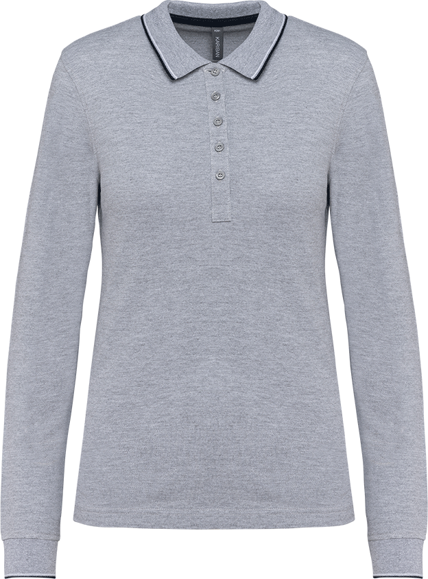 K281 – Damespolo pique lange mouwen gestreepte kraag 463202