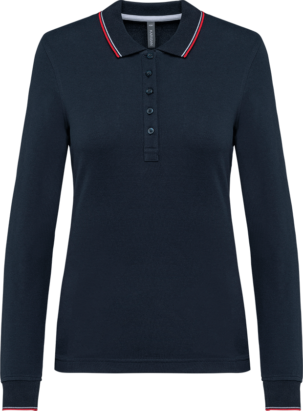 K281 – Damespolo pique lange mouwen gestreepte kraag 463205