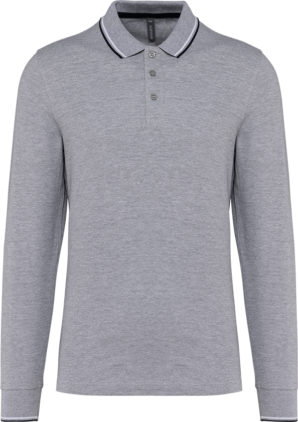 K280 – Herenpolo pique lange mouwen gestreepte kraag 463184