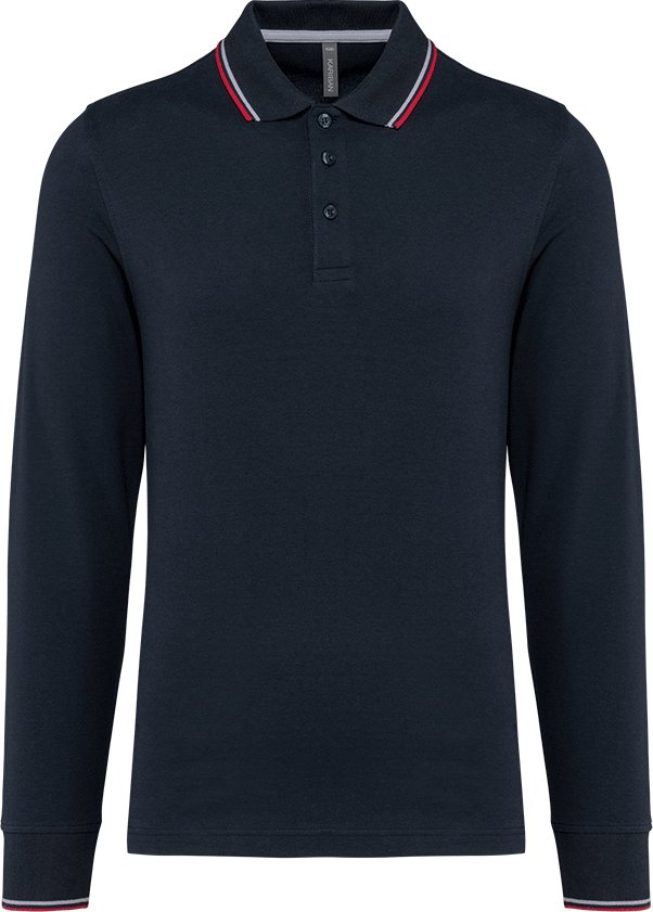 K280 – Herenpolo pique lange mouwen gestreepte kraag 463189