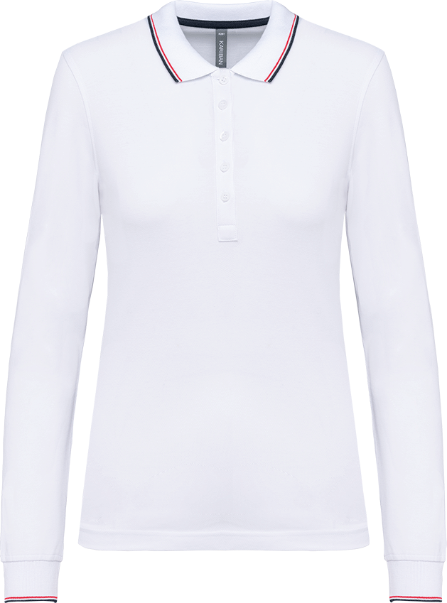 K281 – Damespolo pique lange mouwen gestreepte kraag 463197