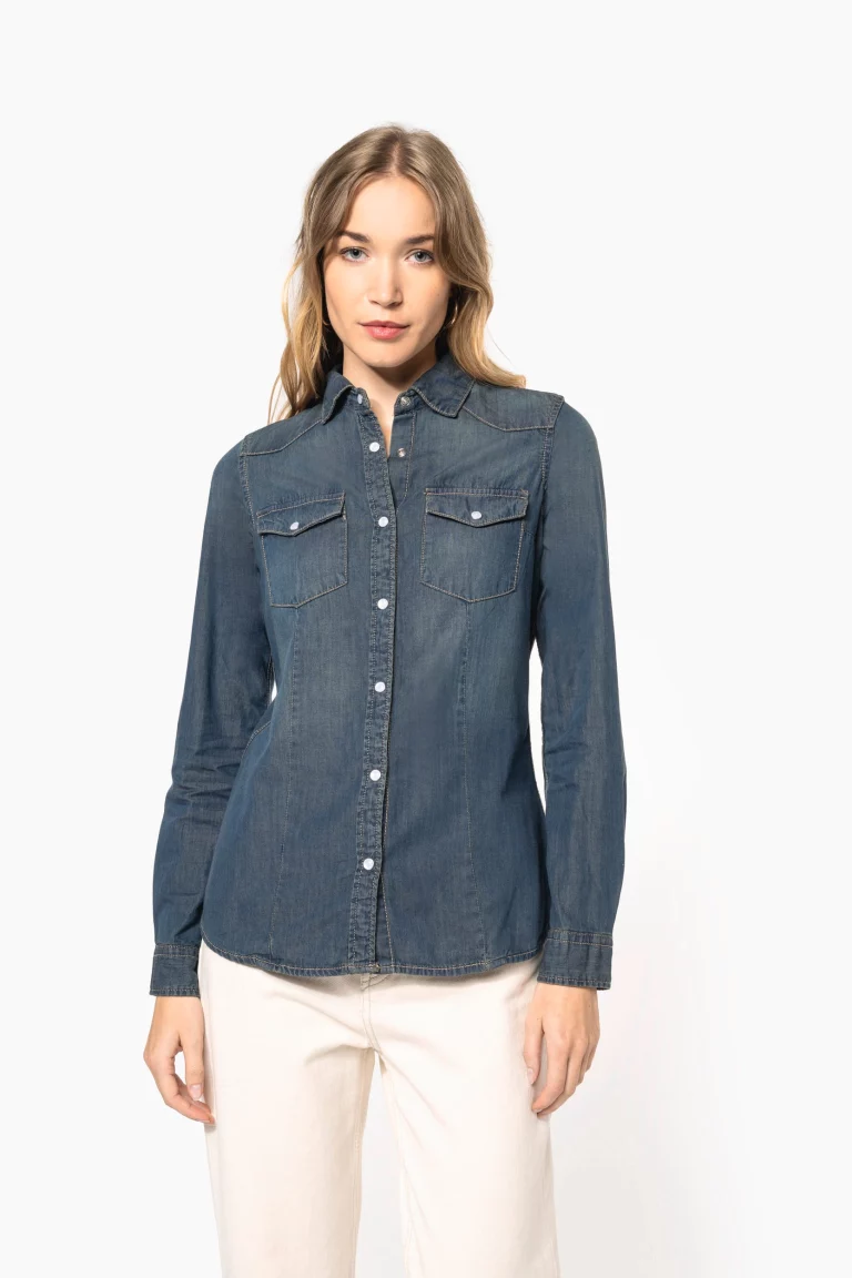 k518 - damesblouse donker denim -