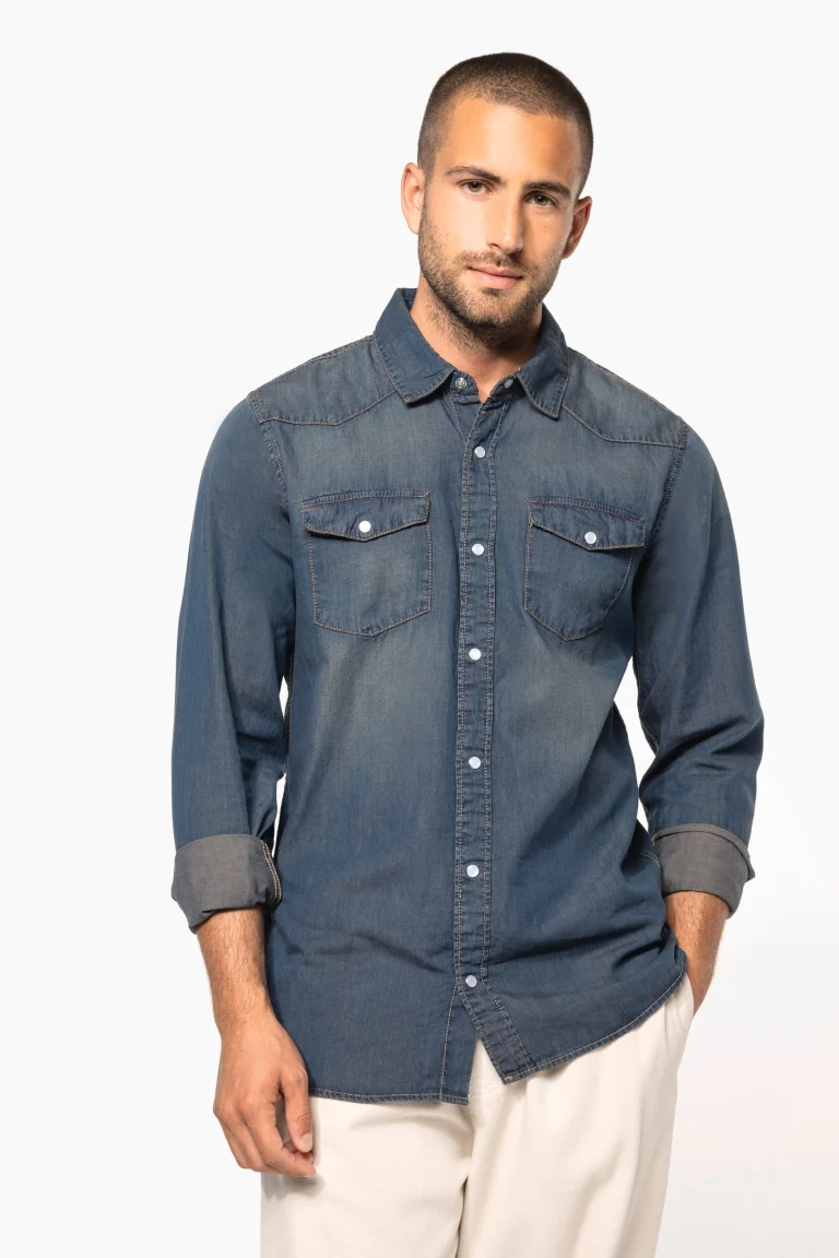 k519 - heren overhemd donker denim -