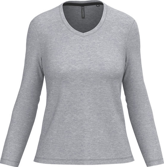K382 – Basic Dames Longsleeve V-hals Bedrukken 460917