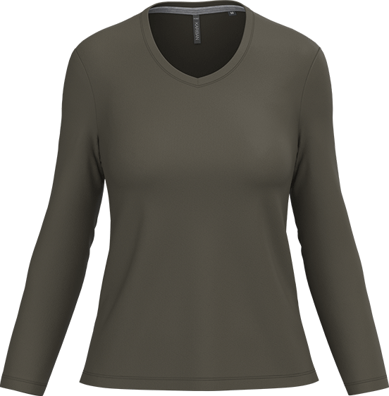K382 – Basic Dames Longsleeve V-hals Bedrukken 460926